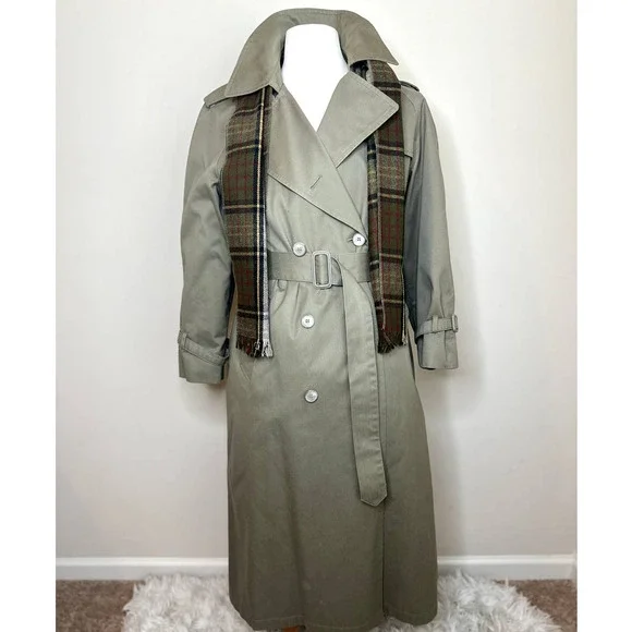 LONDON FOG DOUBLE BREASTED TRENCH COAT VINTAGE KHAKI WOMENS LONG COAT SIZE 14 - Picture 3 of 14